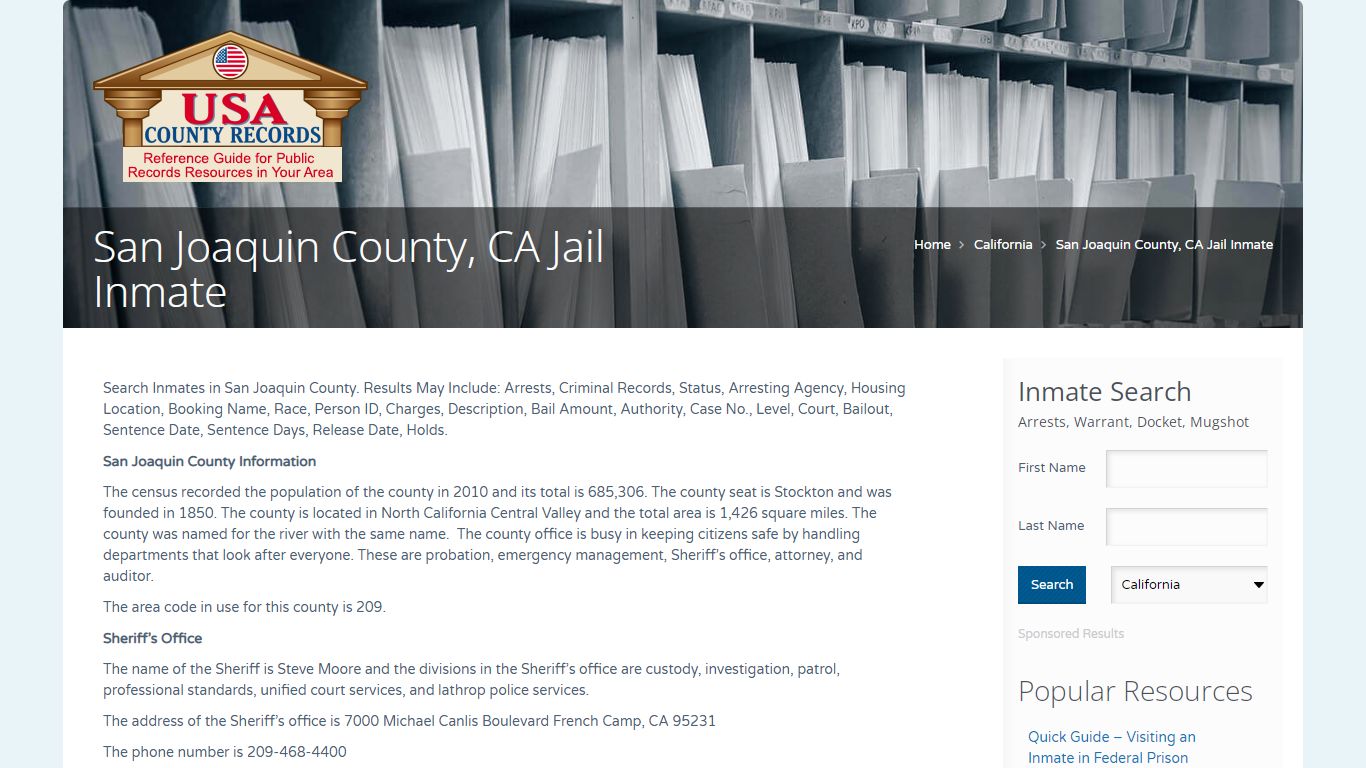San Joaquin County, CA Jail Inmate | Name Search